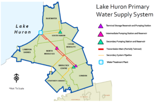 This graphic is a map showing the existing service area for the water supply system including various member communities.